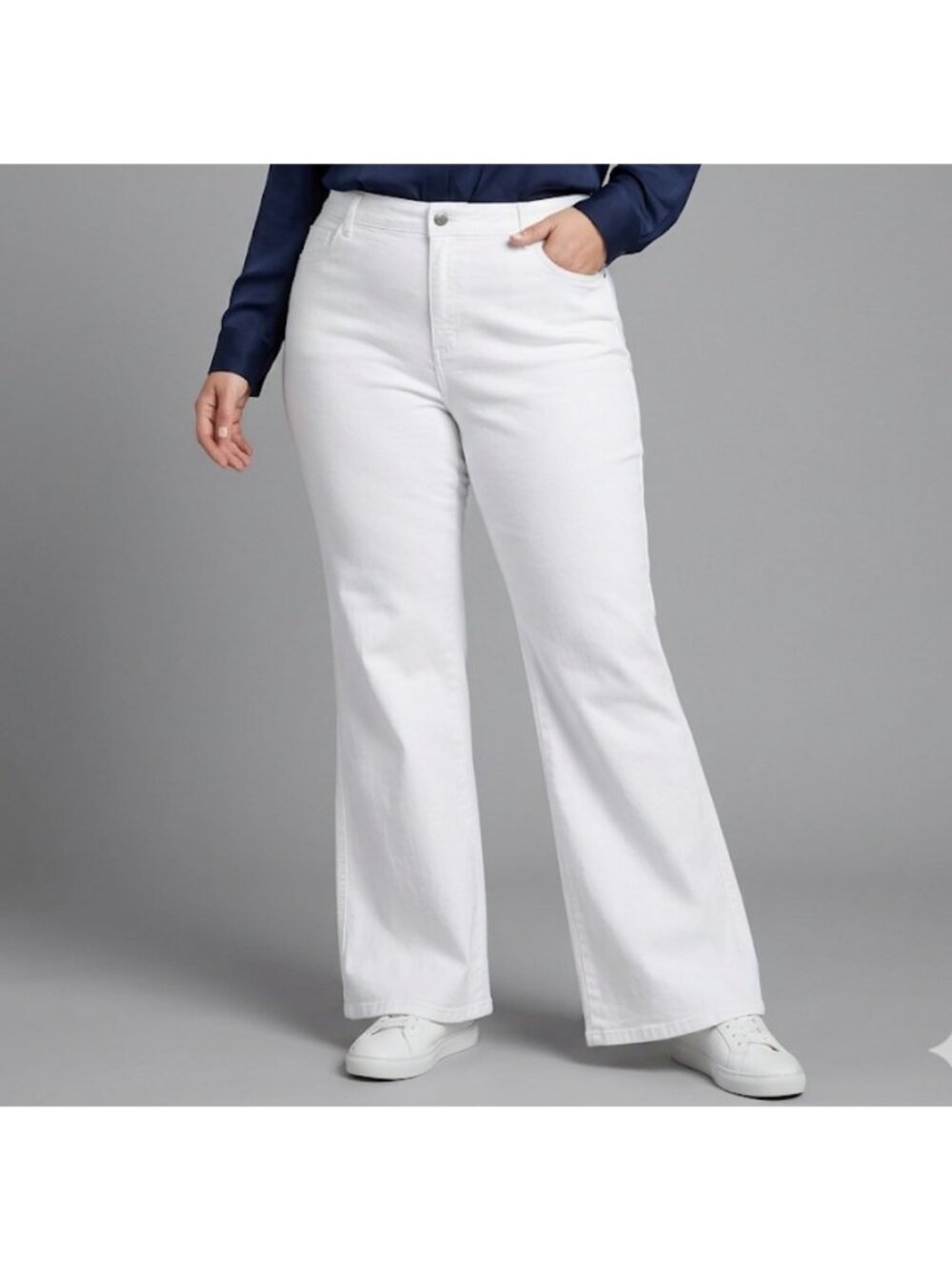 Lafayette 148 White Cotton Blend Flared Pants Size 12 Womens Classic Comfortable
